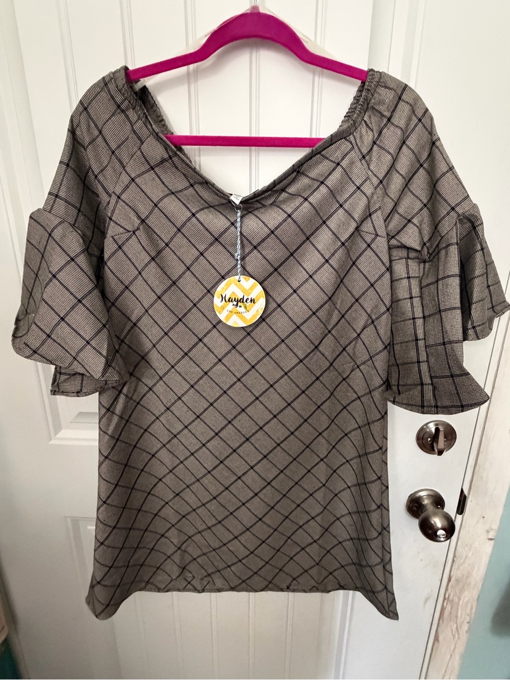 Hayden Gray Plaid Ruffle Sleeve Tunic